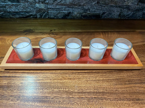 Fiery Red and Black Epoxy and Alder Wood Candle Holder with 5 glass votives