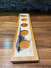 White and Black Swirl Epoxy and Wood Candle Holder. Holds 5 Glass Votives (included)