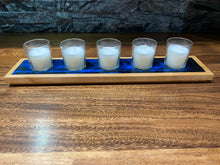 Cobalt Blue and Black Marbled Epoxy and Wood Candle Holder with 5 Votive Candles