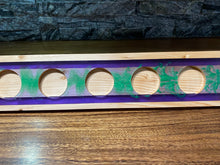 Green and Purple Swirl Epoxy and Wood Candle Holder with five glass  votives