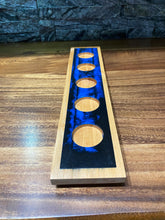 Cobalt Blue and Black Marbled Epoxy and Wood Candle Holder with 5 Votive Candles
