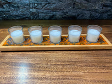 Orange and Blue Swirl Epoxy and Wood candle holder with five votives.